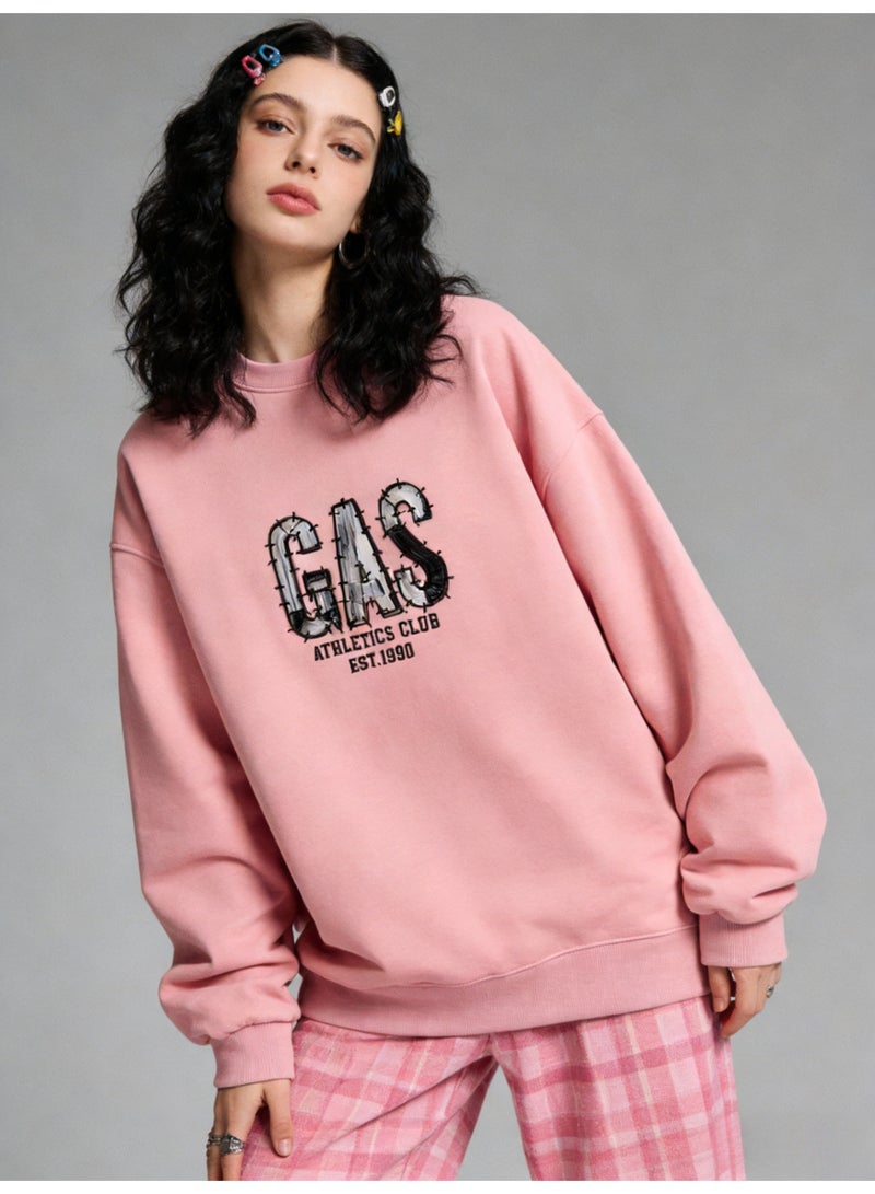 GAS Dusty Pink "GAS ATHLETICS CLUB" Distressed Letter Oversized Crew Neck Sweatshirt | Unisex Pullover With "EST.1990" Print - Image 3
